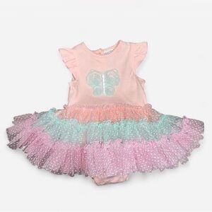 Charming Butterfly Kids Dress in Pink and Mint